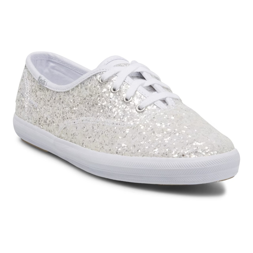 White glitter bridal shoes